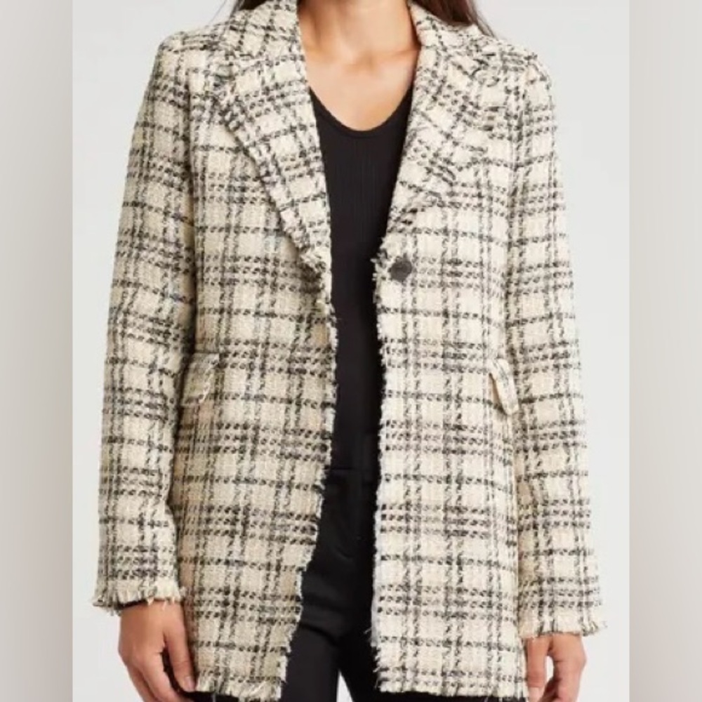 Ellen Tracy NWT Black and Cream Tweed Single Button Jacket
